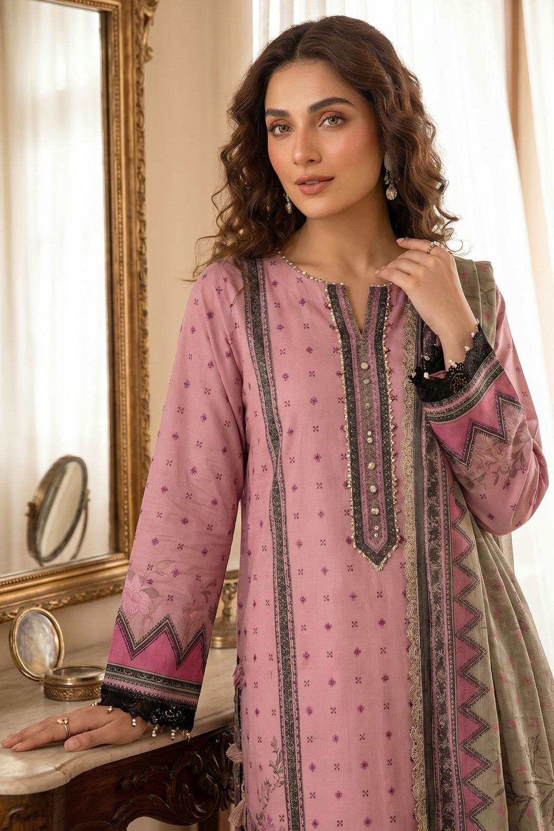 Dirty Pink 3 Piece Unstitched Premium Printed Lawn