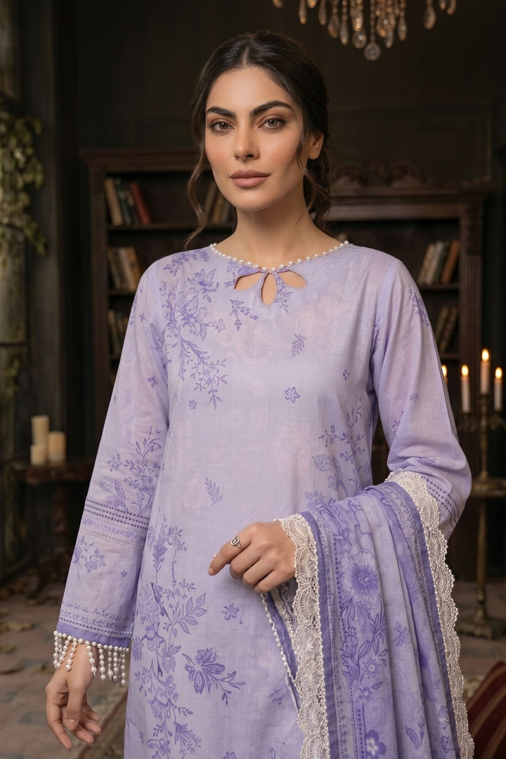 3 Piece Unstitched Lavender Premium Lawn