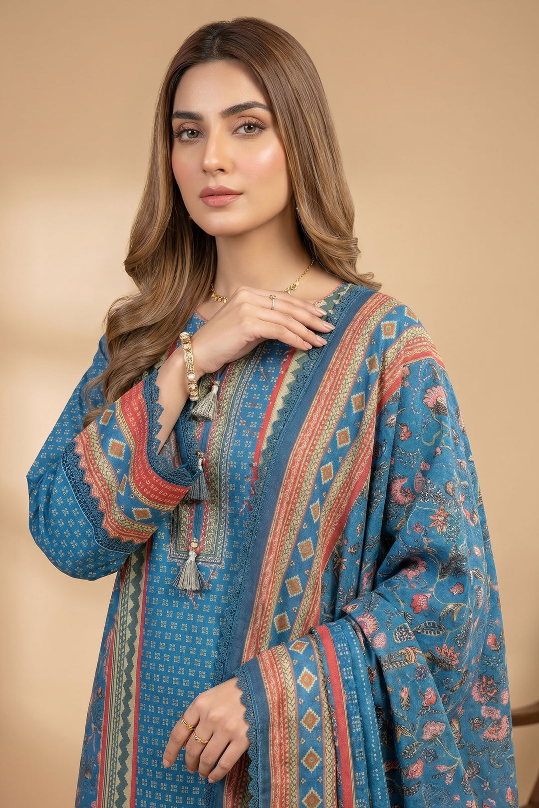 Blue 3 Piece Unstitched Premium Printed Lawn