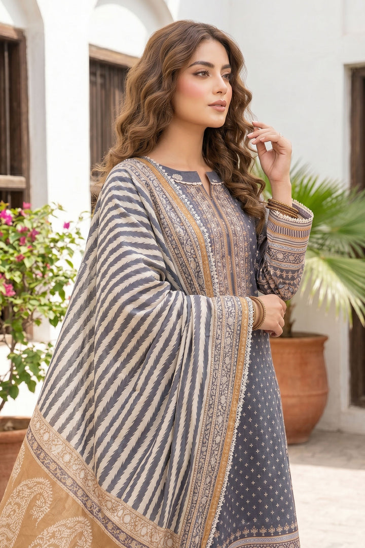 3 Piece Unstitched Gray Premium Lawn
