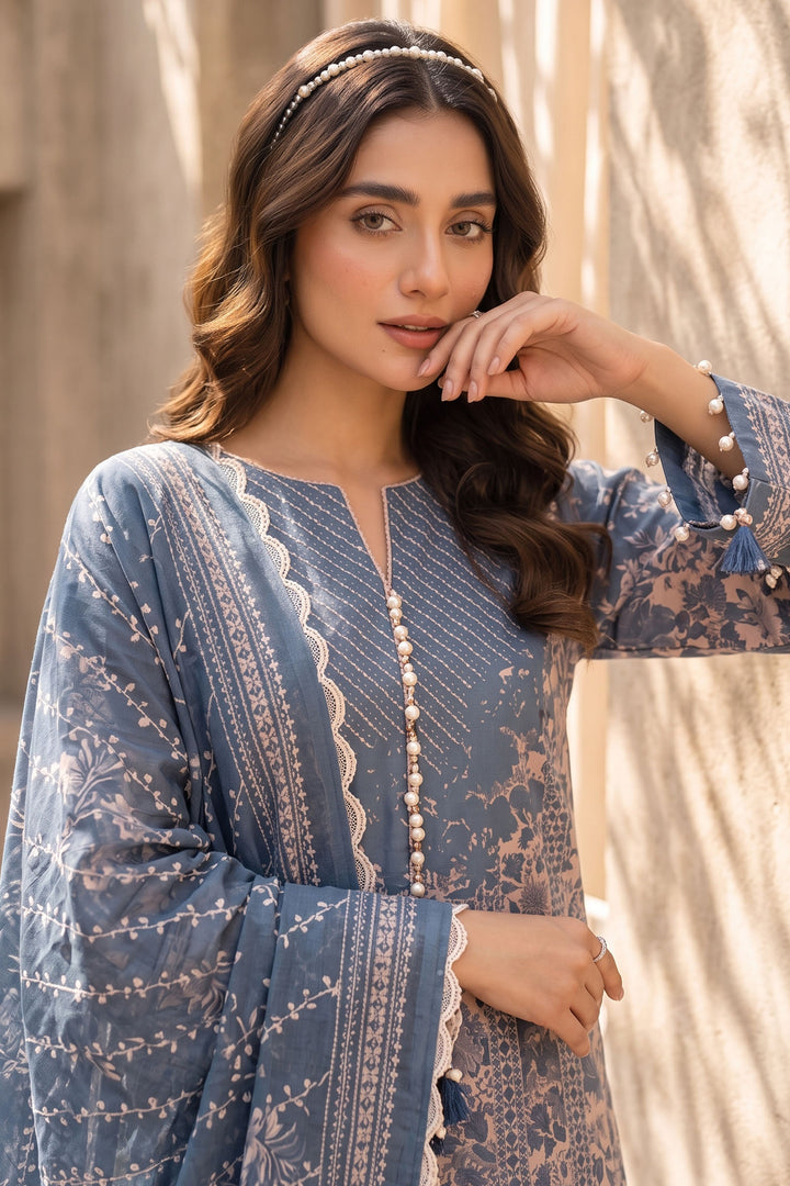 Charcoal Blue 3 Piece Unstitched Premium Printed Lawn