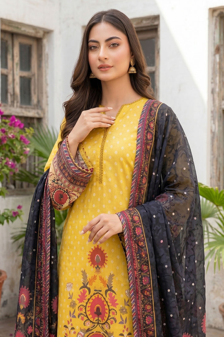 3 Piece Unstitched Yellow Premium Lawn