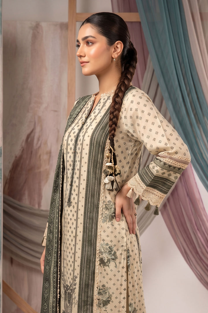 Antique White 3 Piece Unstitched Premium Printed Lawn