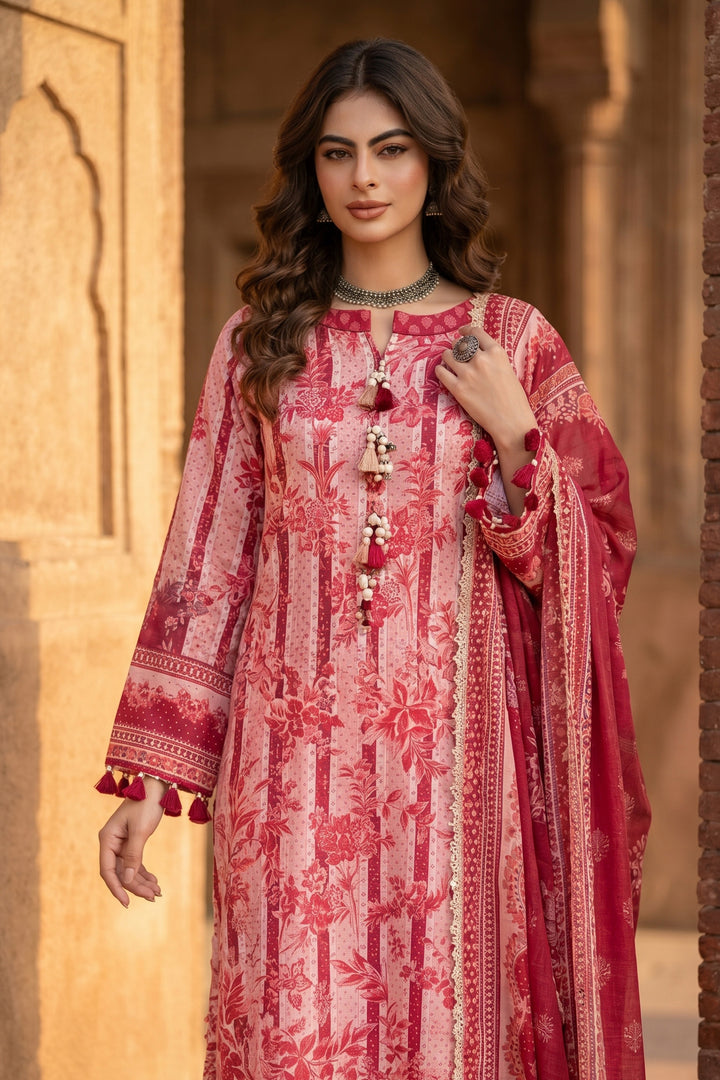 3 Piece Unstitched Baby Pink Premium Lawn