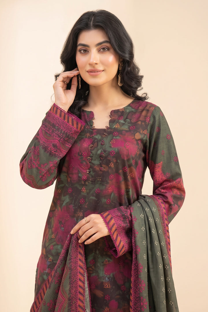 3 Piece Unstitched Green Premium Linen