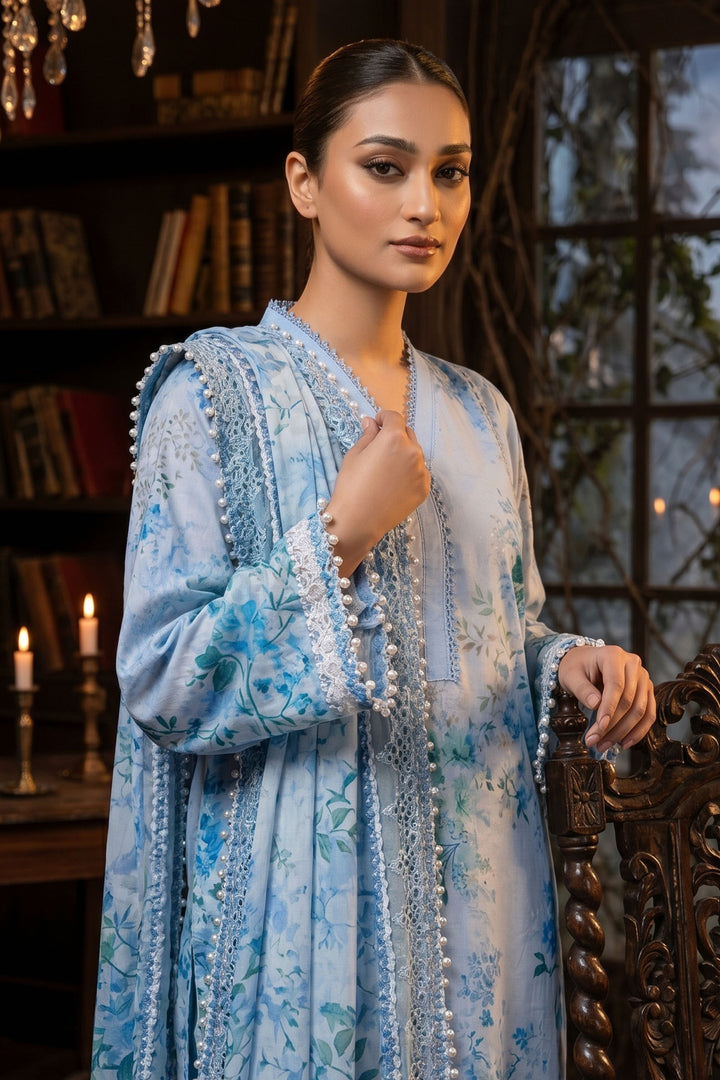 3 Piece Unstitched Aqua Blue Premium Lawn
