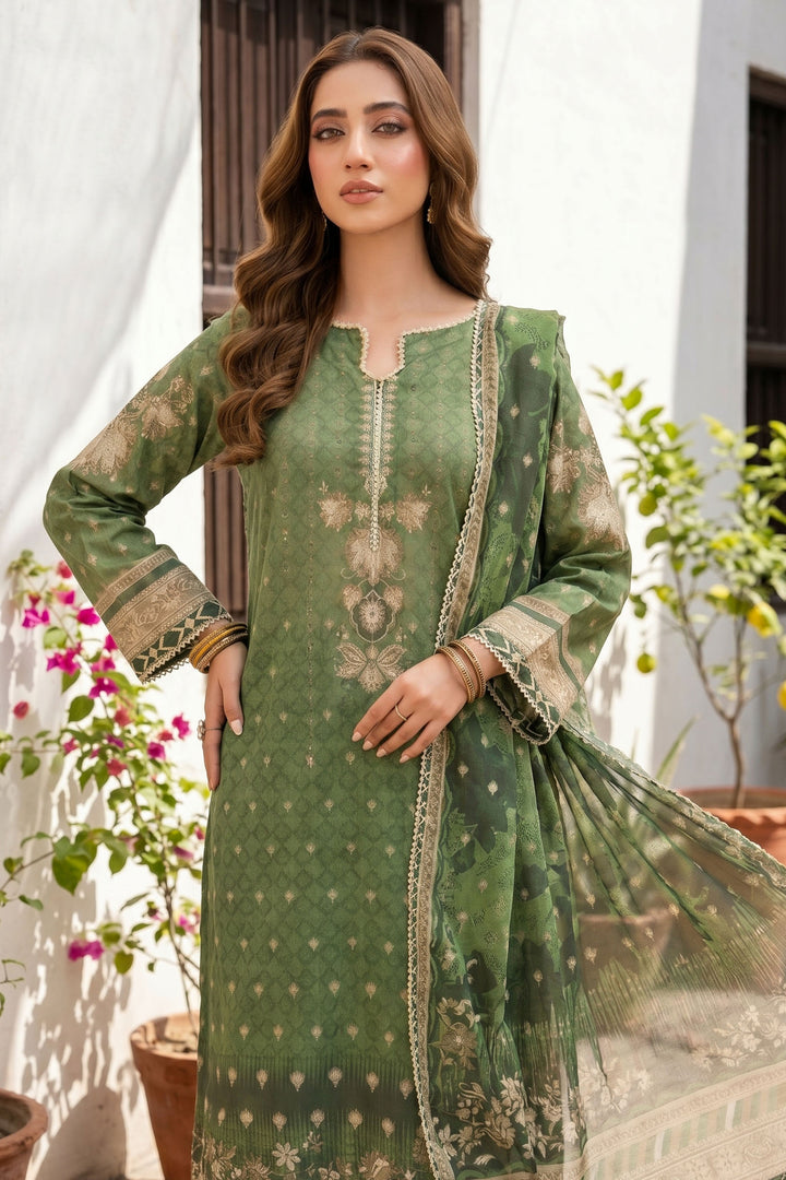 3 Piece Unstitched Green Premium Lawn