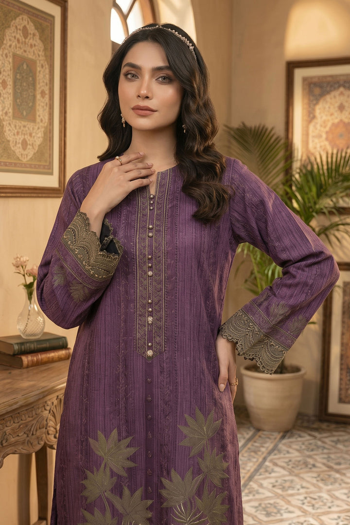 Purple 2 Piece Unstitched Printed Cambric Co-Ord Set