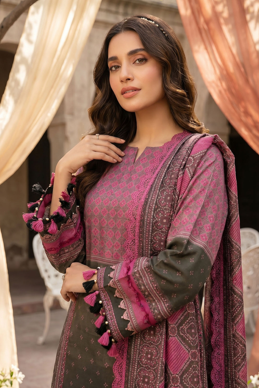 Dark Pink 3 Piece Unstitched Premium Printed Lawn