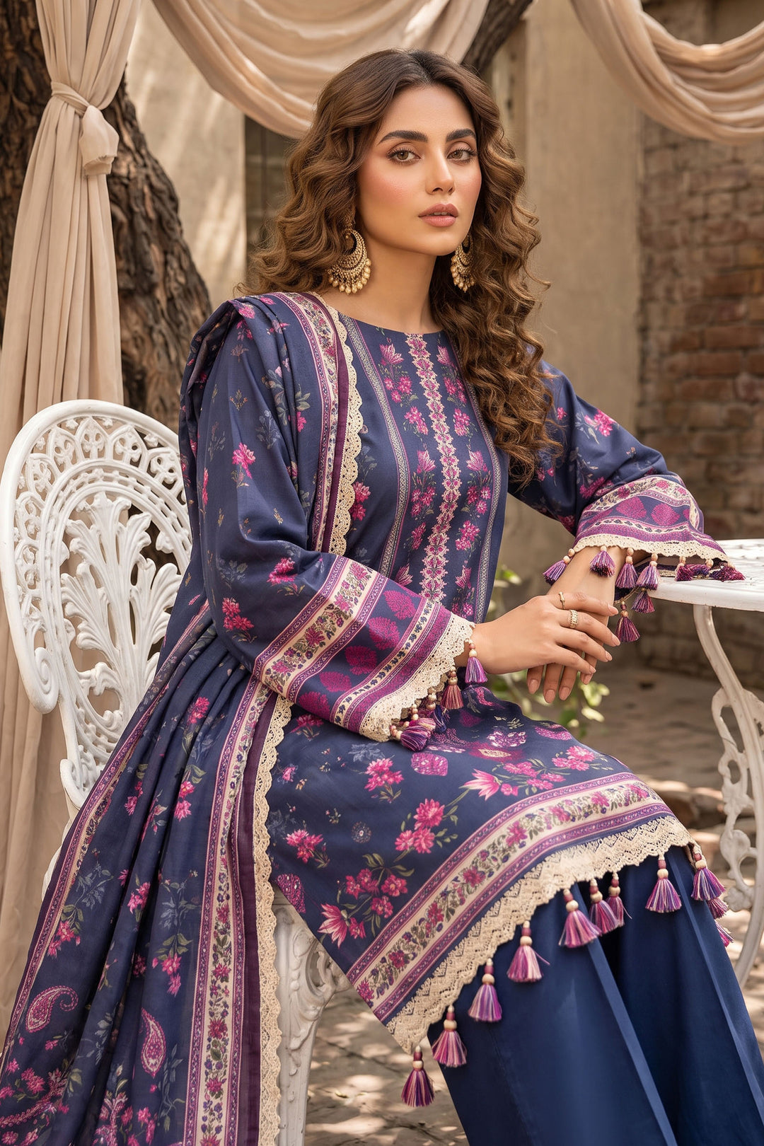Blue 3 Piece Unstitched Premium Printed Lawn