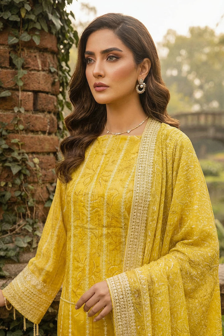 3 Piece Unstitched Yellow Premium Printed Lawn