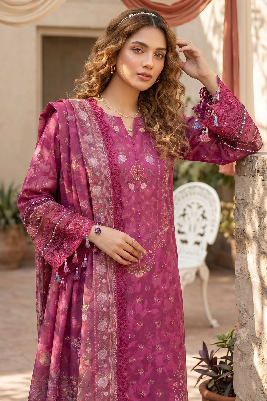 Raspberry 3 Piece Unstitched Premium Printed Lawn
