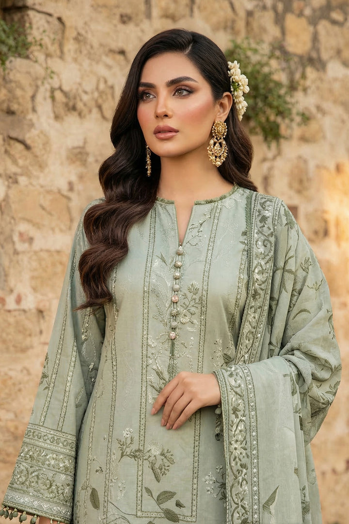 3 Piece Unstitched Ash Gray Premium Printed Lawn