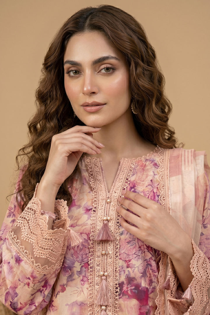 3 Piece Unstitched Pink Premium Lawn