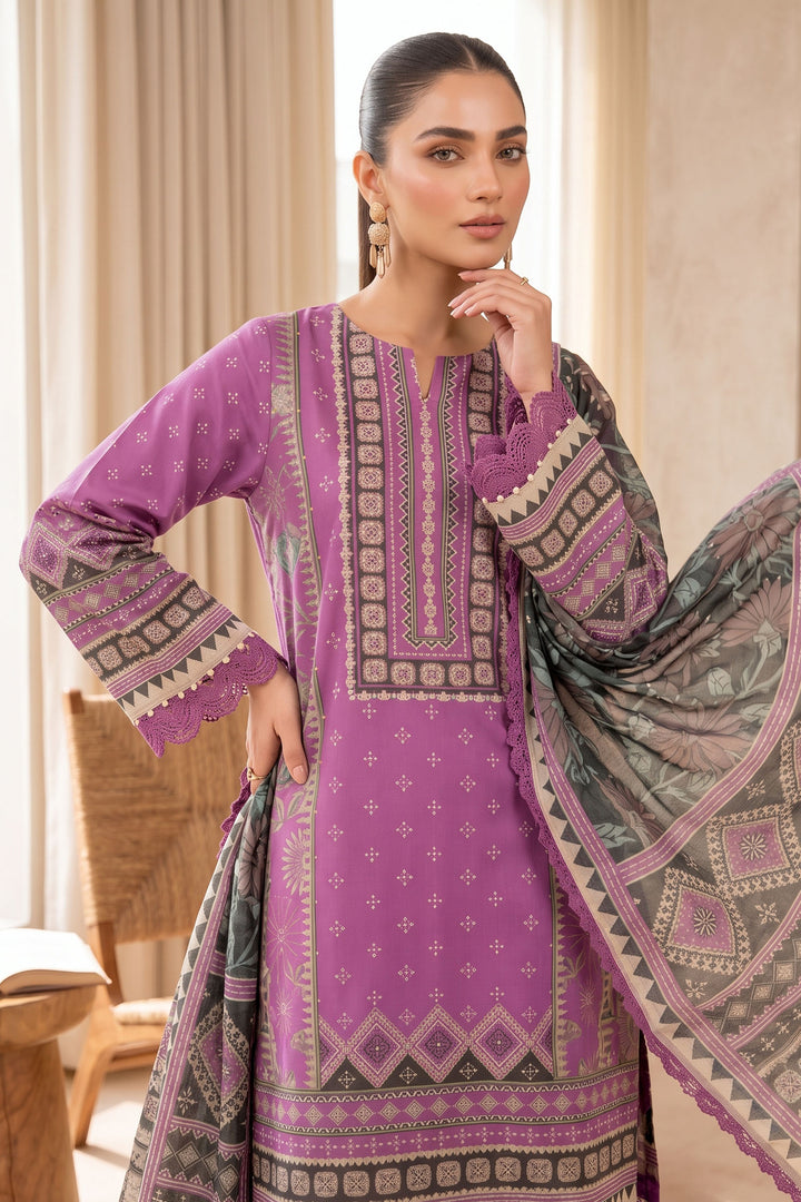Magenta 3 Piece Unstitched Premium Printed Lawn