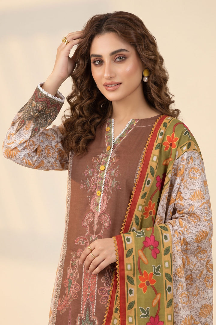 3 Piece Unstitched Brown Khaddar