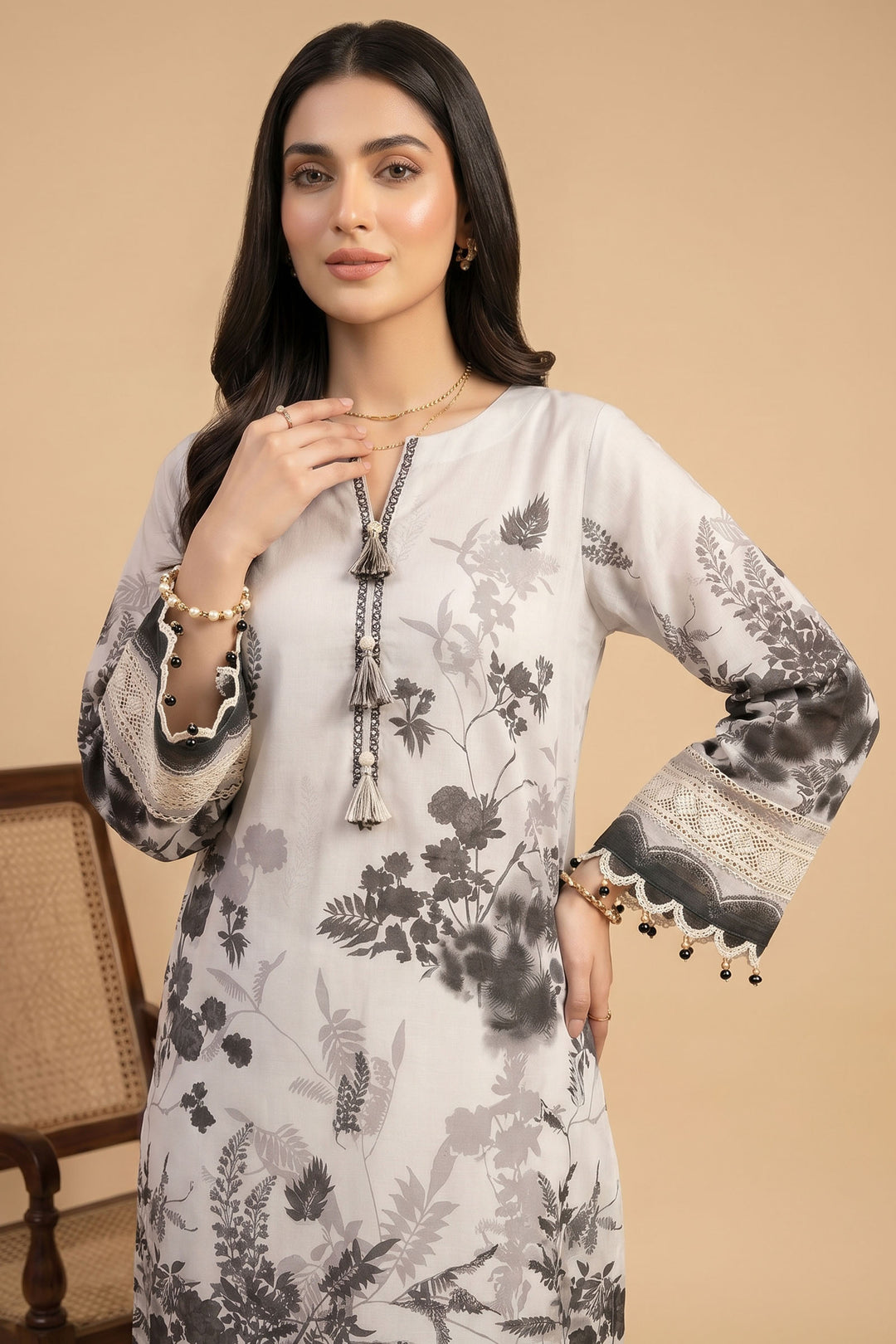 Light Gray 3 Piece Unstitched Premium Printed Lawn