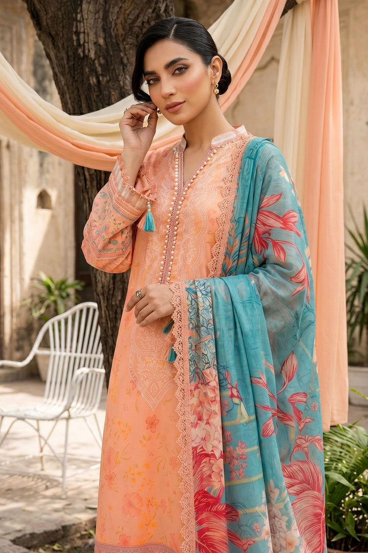 3 Piece Unstitched Peach Premium Lawn