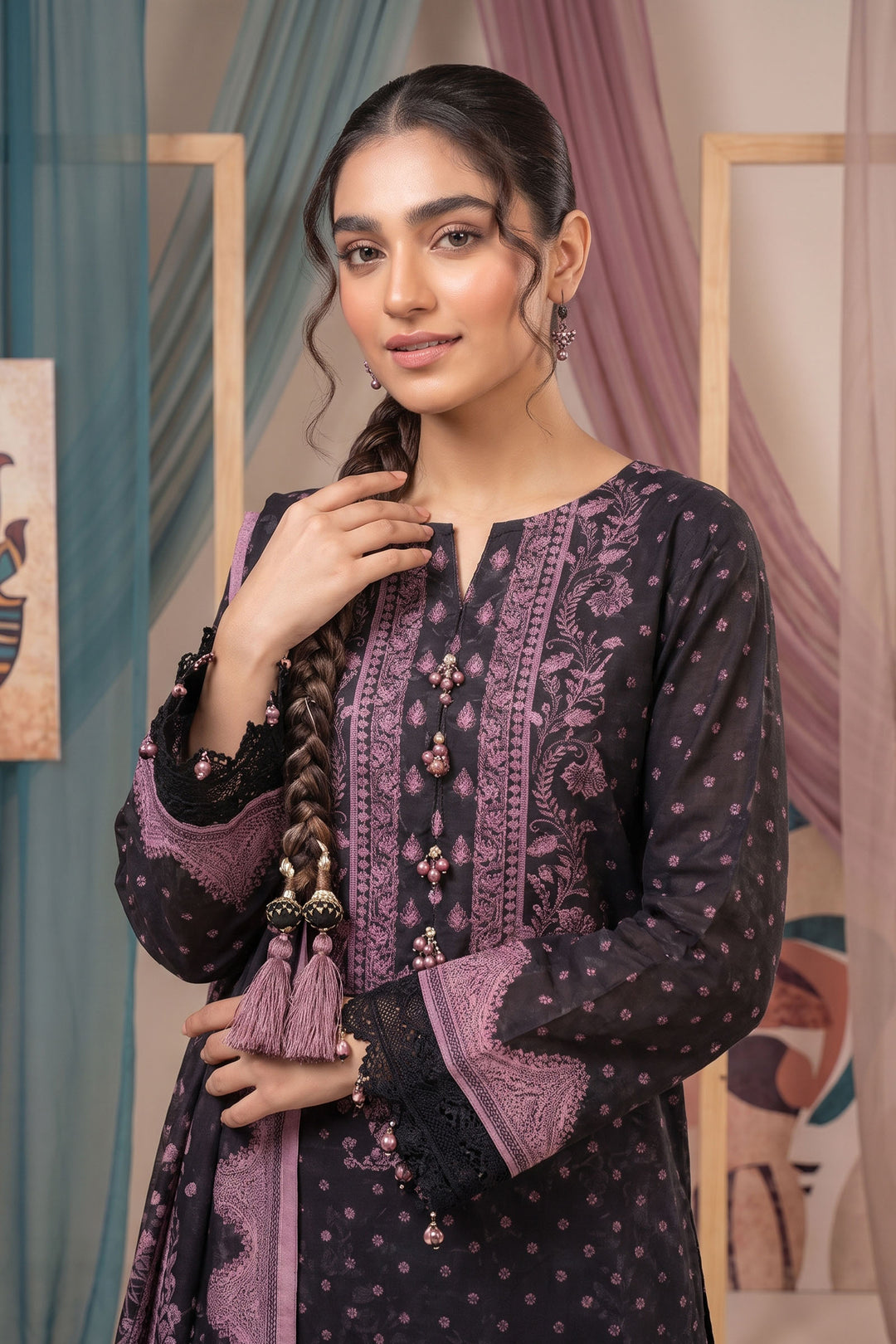 Black 3 Piece Unstitched Premium Printed Lawn