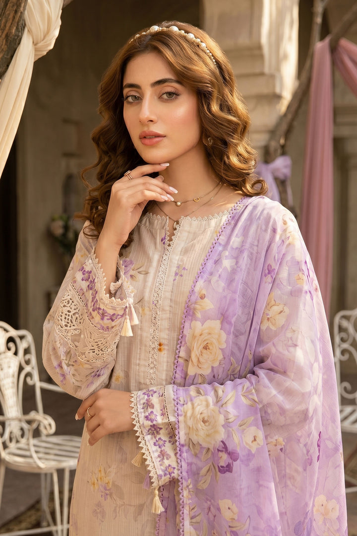 3 Piece Unstitched Beige Premium Lawn