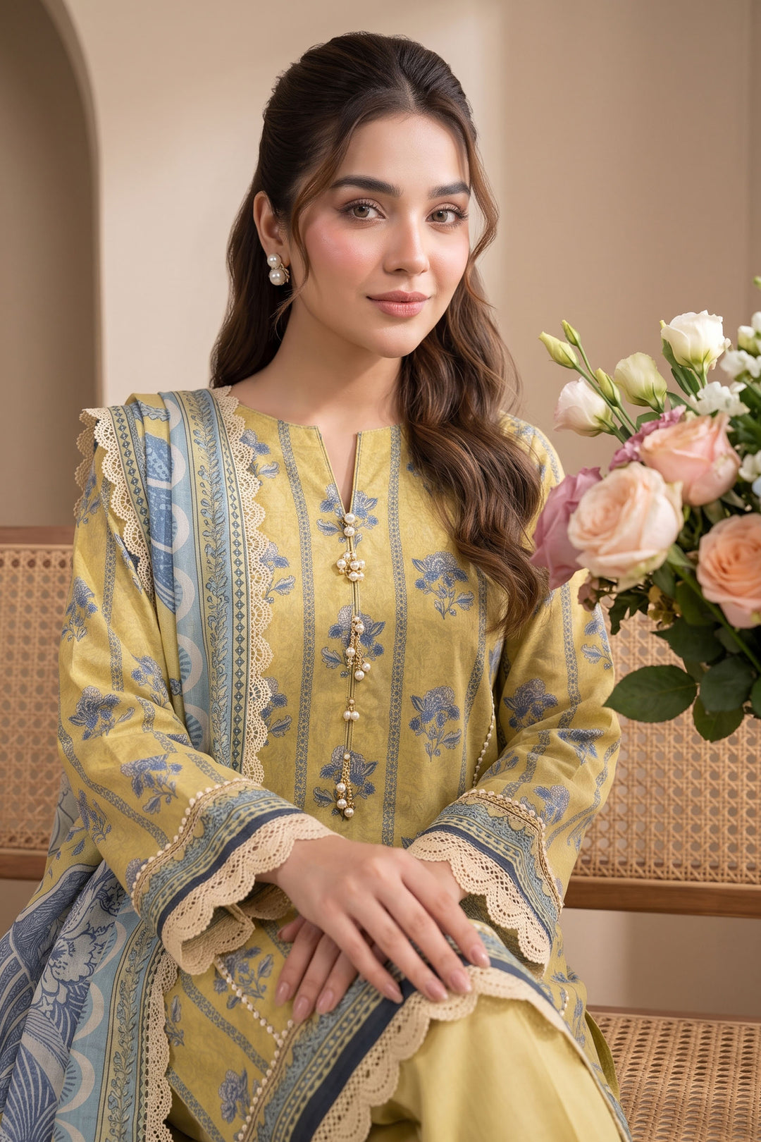 Yellow 3 Piece Unstitched Premium Printed Lawn