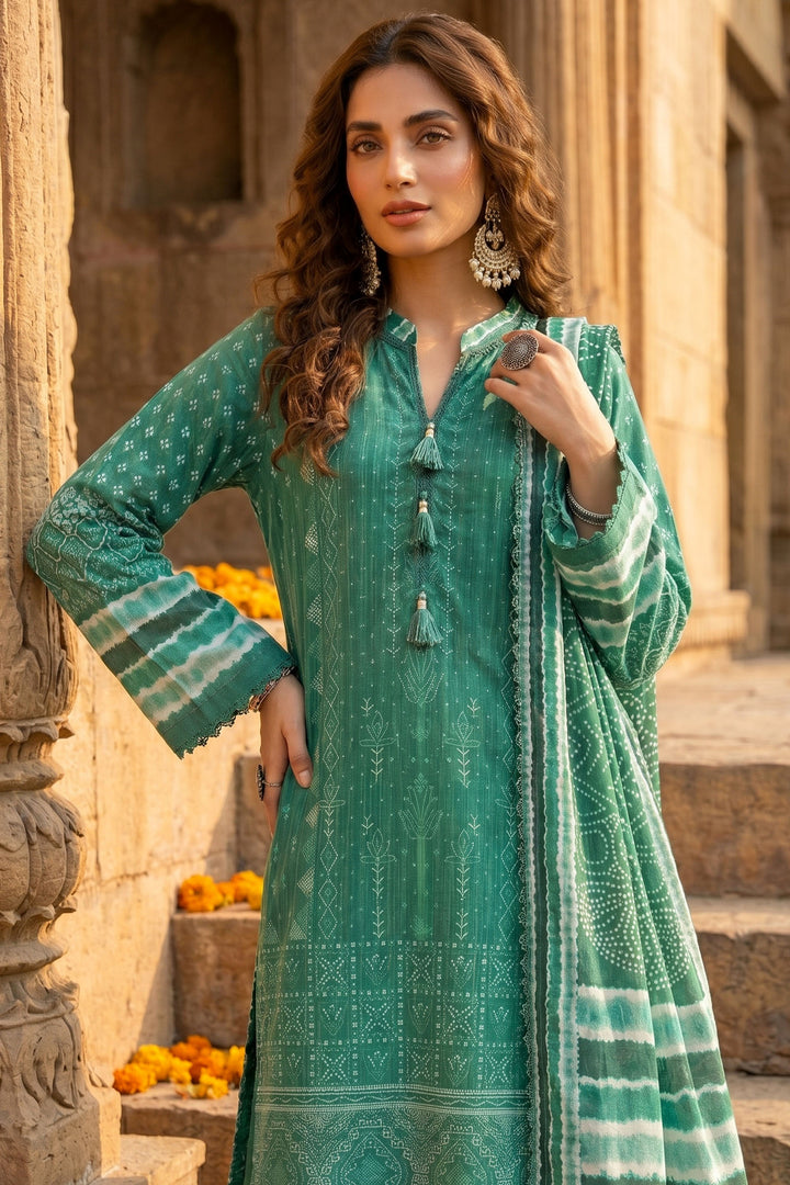 3 Piece Unstitched Green Premium Lawn