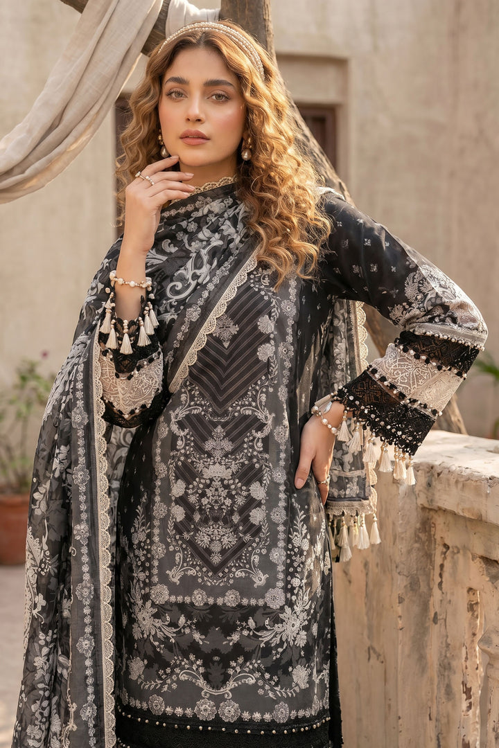 Black 3 Piece Unstitched Premium Printed Lawn