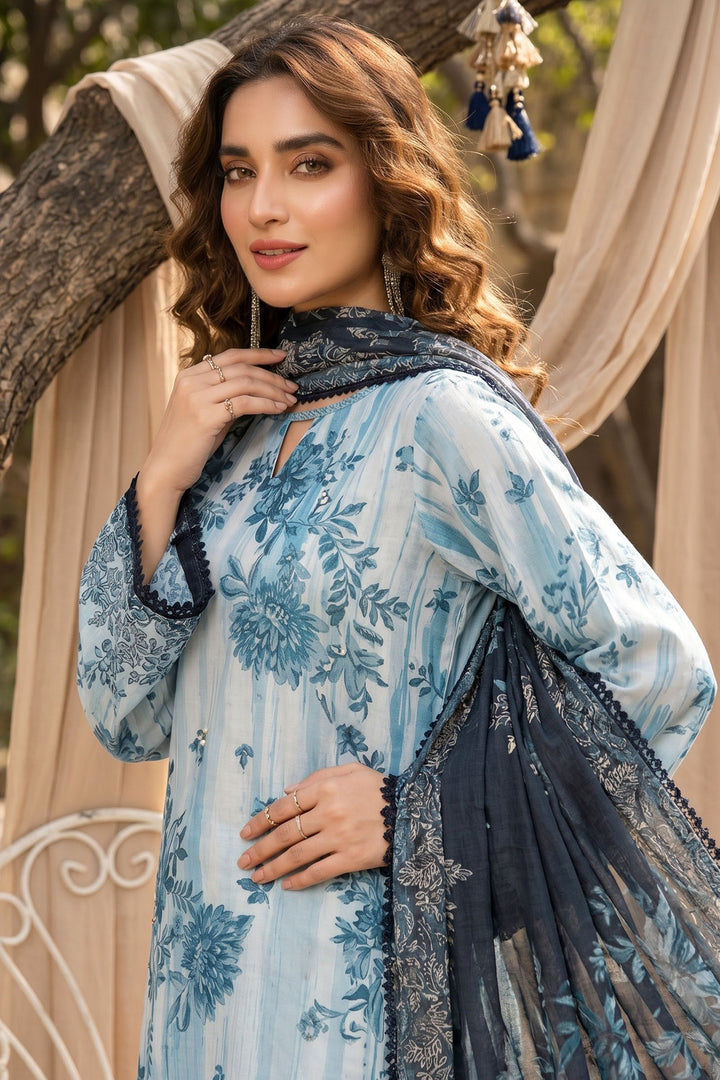 3 Piece Unstitched Blue Premium Lawn