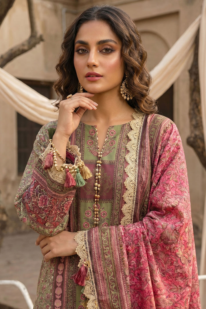 Olive Green 3 Piece Unstitched Premium Printed Lawn