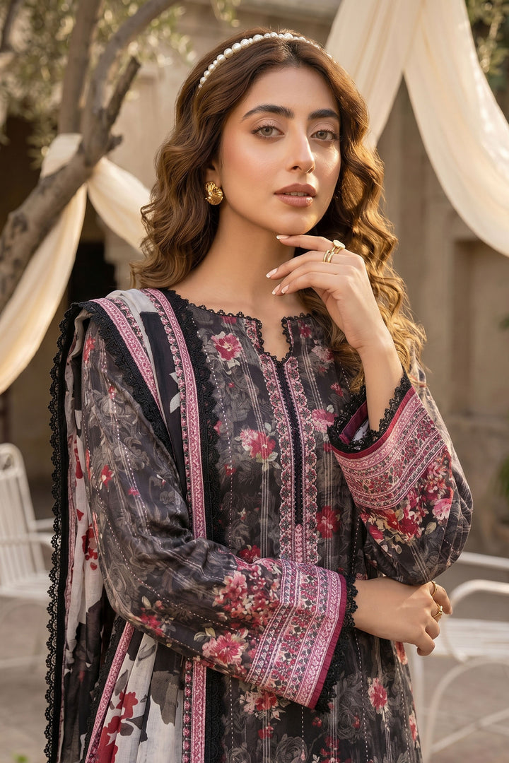 3 Piece Unstitched Black Premium Lawn