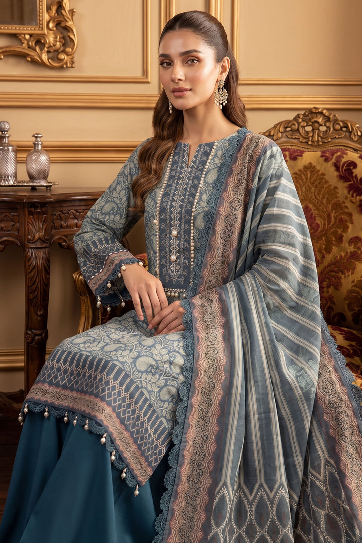 Blue 3 Piece Unstitched Premium Printed Lawn