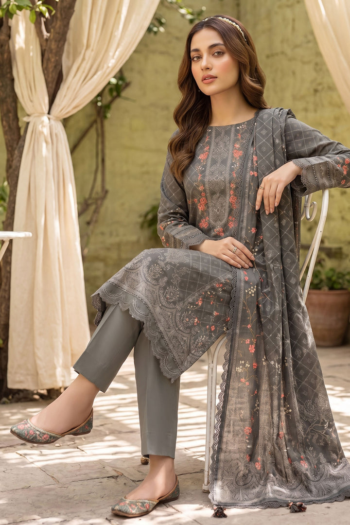Dark Gray 3 Piece Unstitched Premium Printed Lawn
