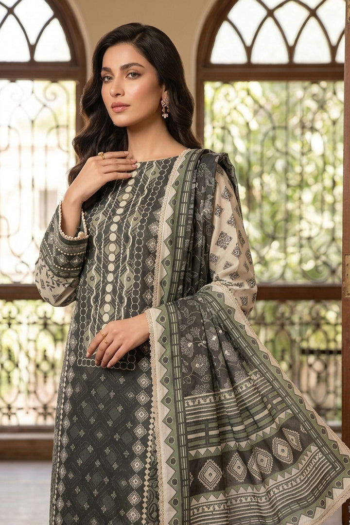 Black Olive 3 Piece Unstitched Premium Printed Lawn