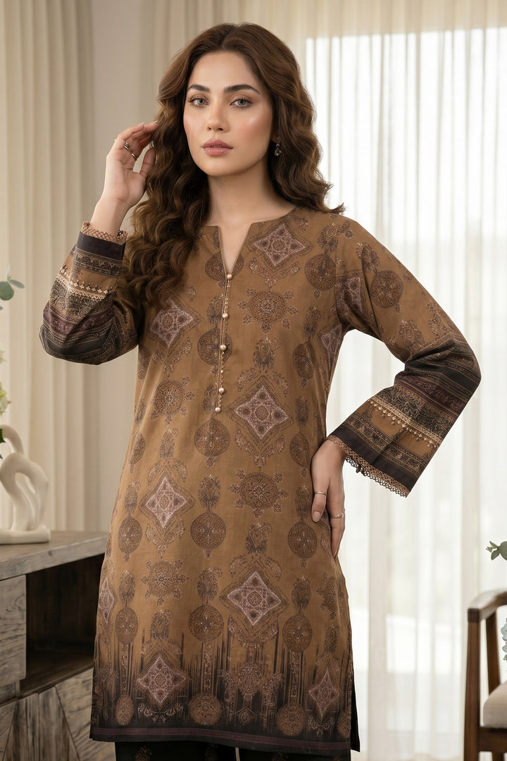 2 Piece Pastel Brown Unstitched Printed Cambric Co-Ord Set
