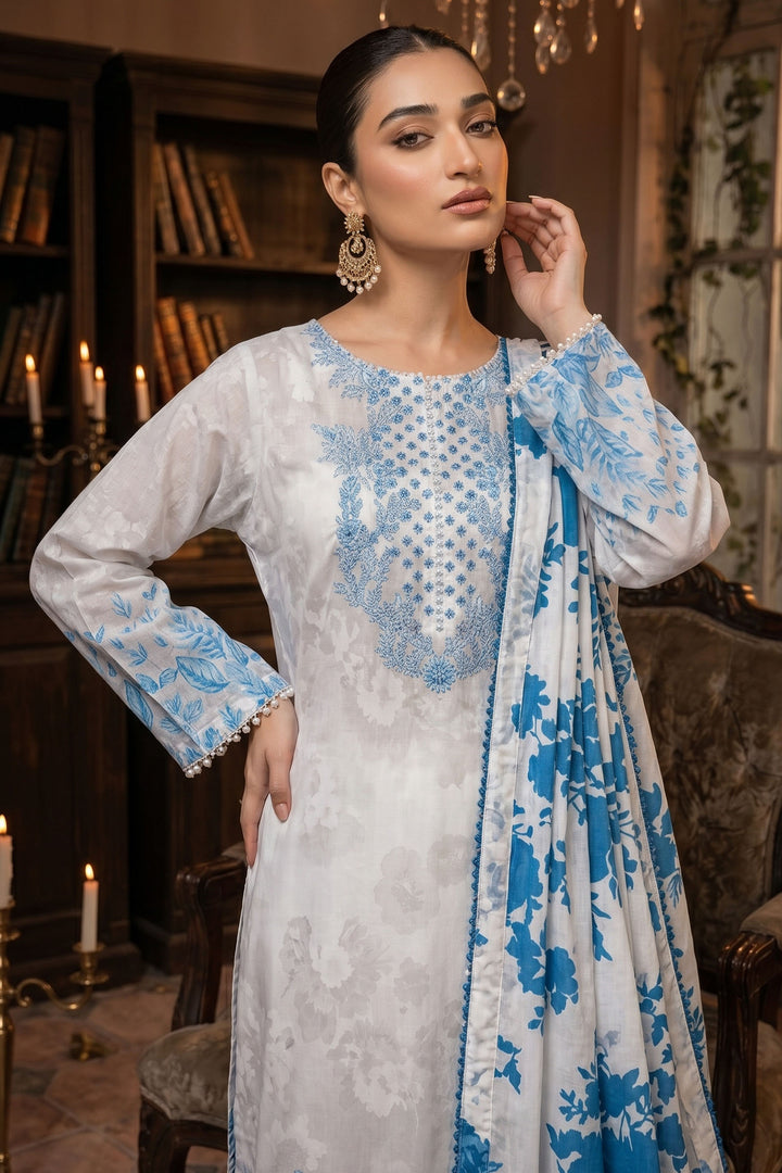 3 Piece Unstitched White Premium Lawn