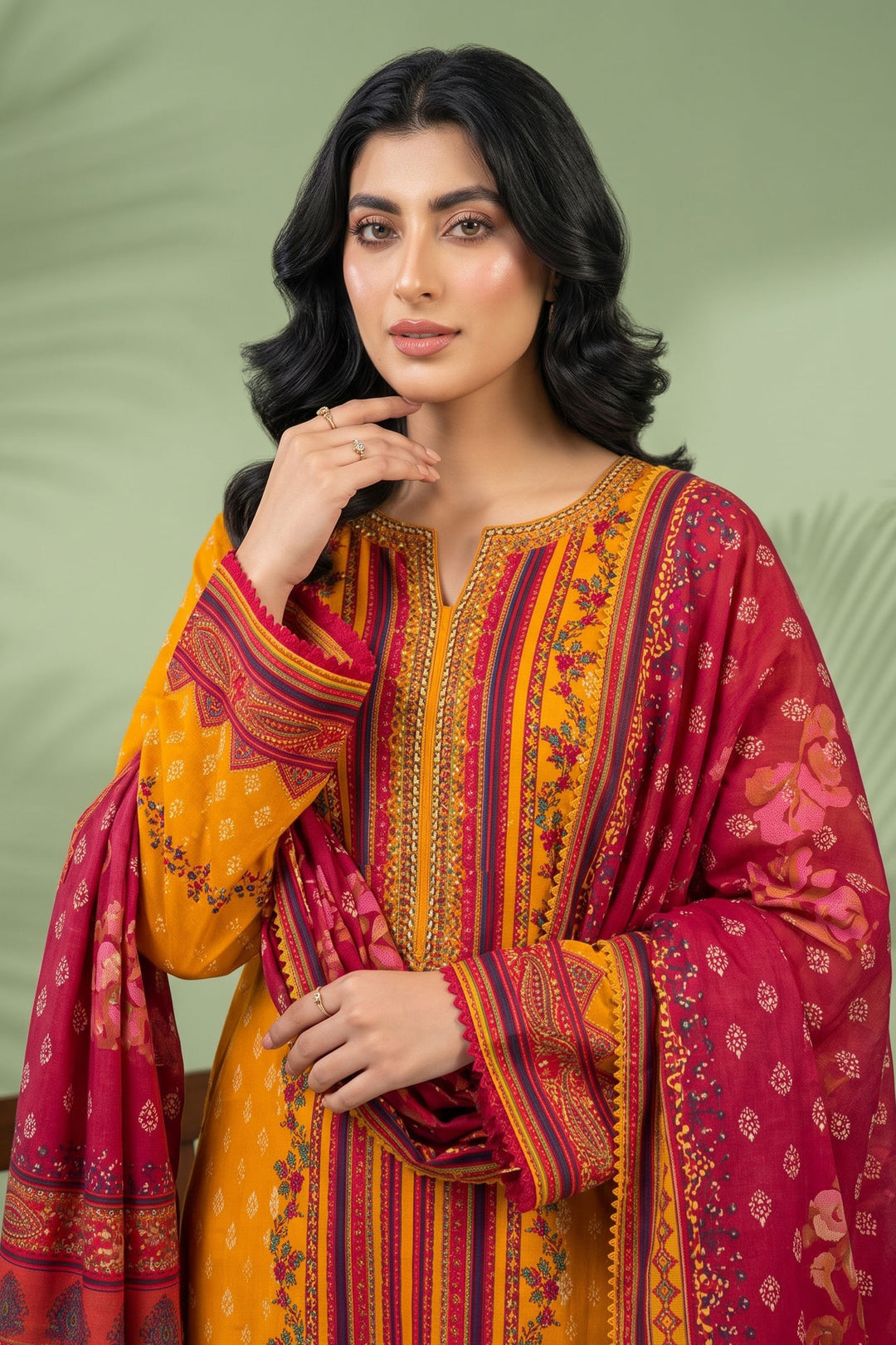 3 Piece Unstitched Orange Premium Linen