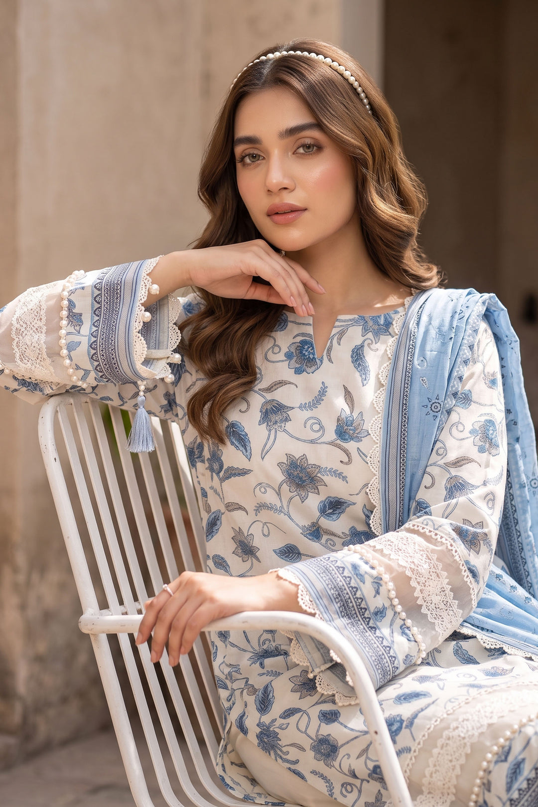 Antique White 3 Piece Unstitched Premium Printed Lawn