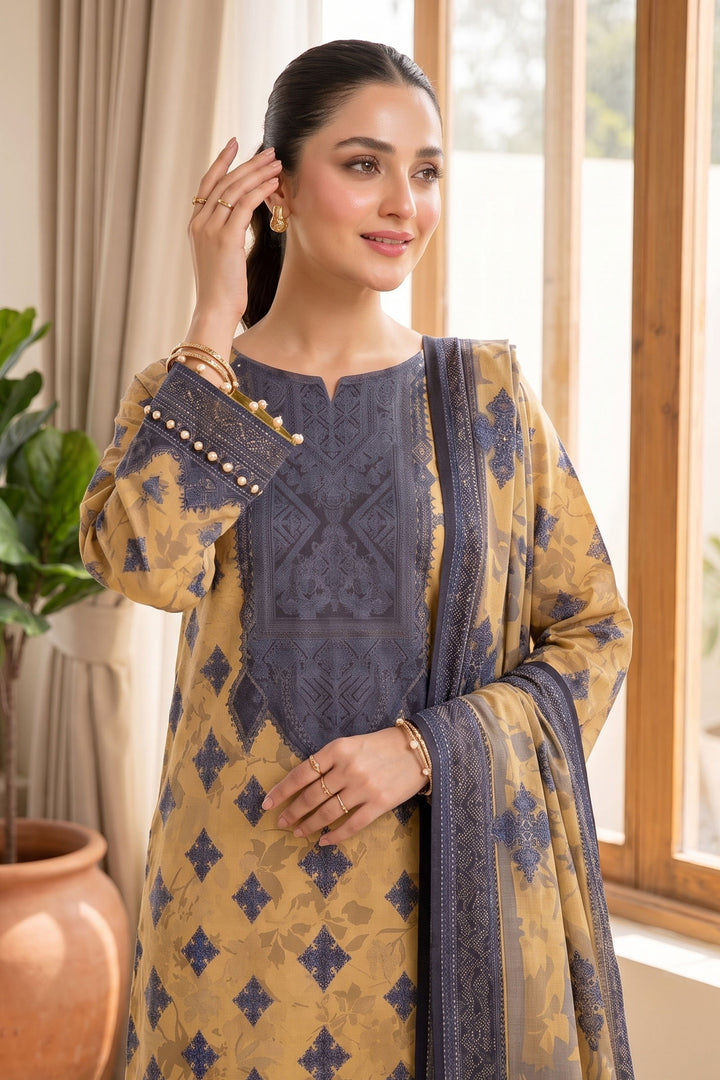 Mustard 3 Piece Unstitched Premium Printed Lawn