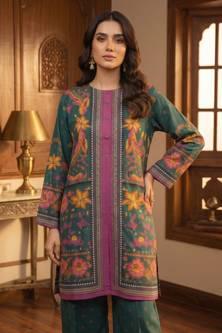Green 2 Piece Unstitched Printed Cambric Co-Ord Set