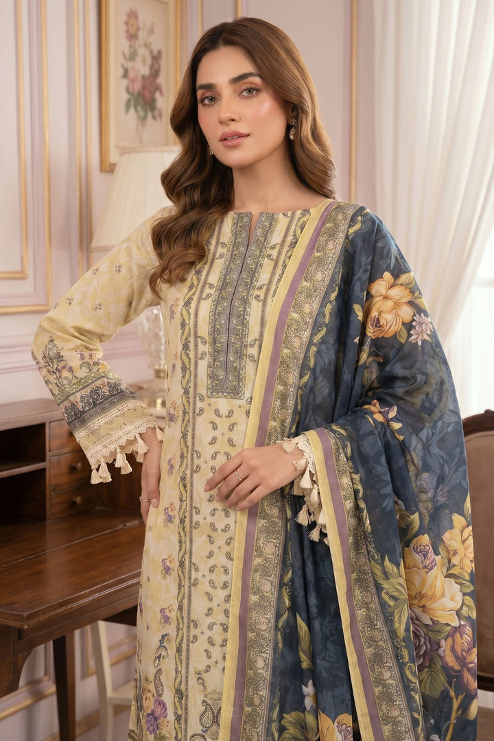 Light Beige 3 Piece Unstitched Premium Printed Lawn