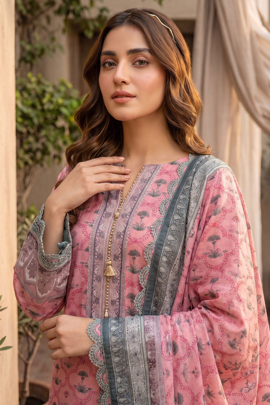Pink 3 Piece Unstitched Premium Printed Lawn