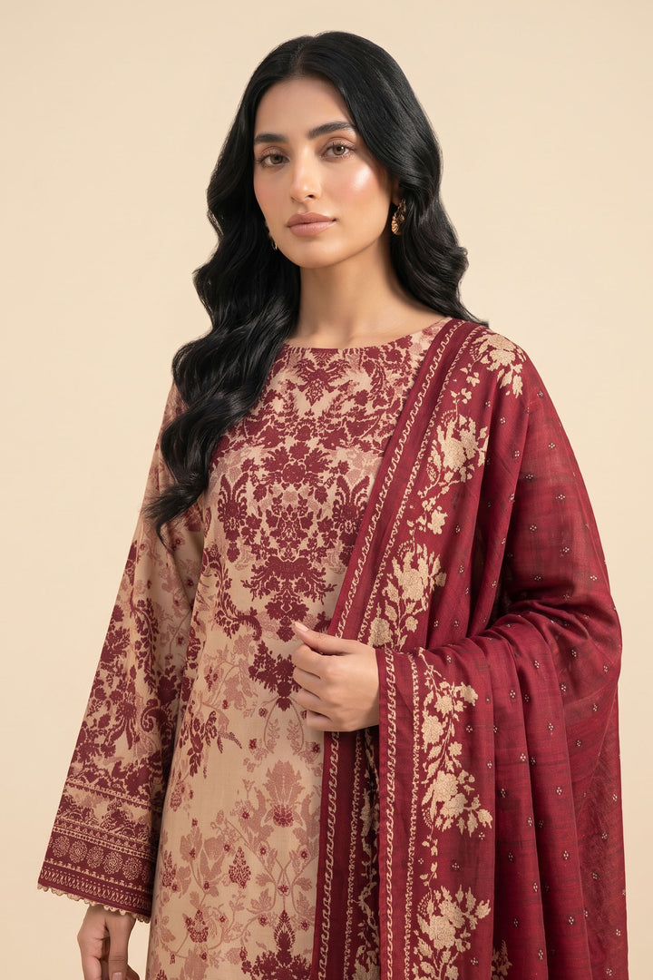 3 Piece Unstitched Beige Premium Linen