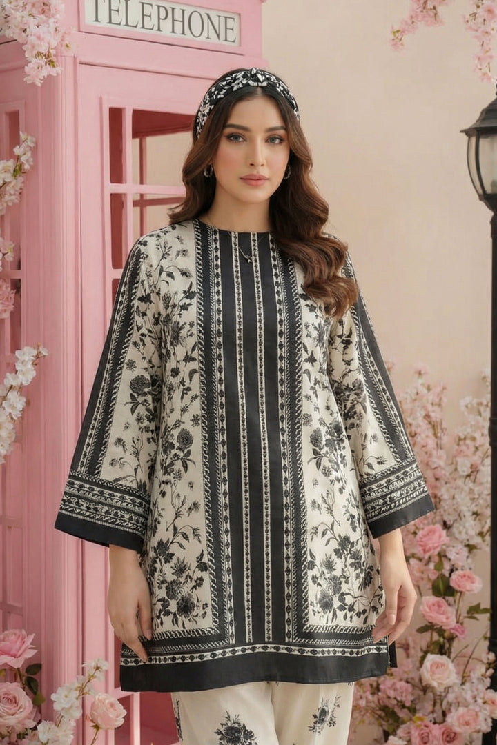 Black 2 Piece Unstitched Printed Cambric Co-Ord Set