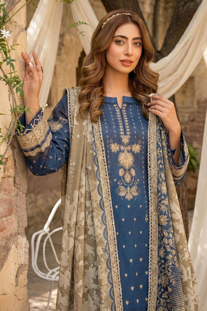 3 Piece Unstitched Blue Premium Lawn