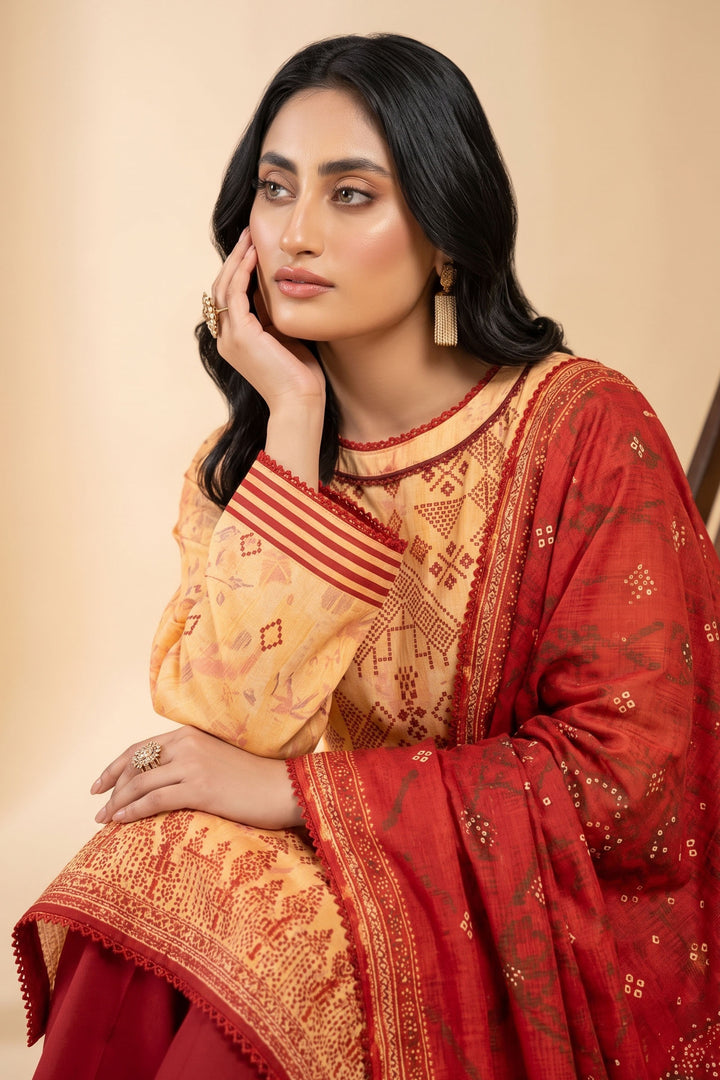 3 Piece Unstitched Apricot Premium Linen