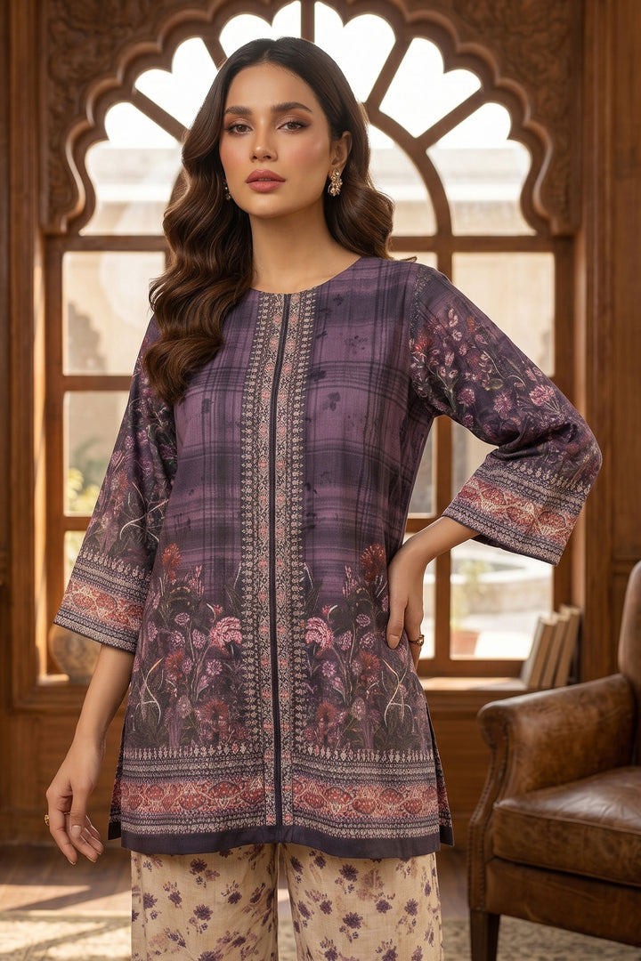 Purple Taupe 2 Piece Unstitched Printed Cambric Co-Ord Set