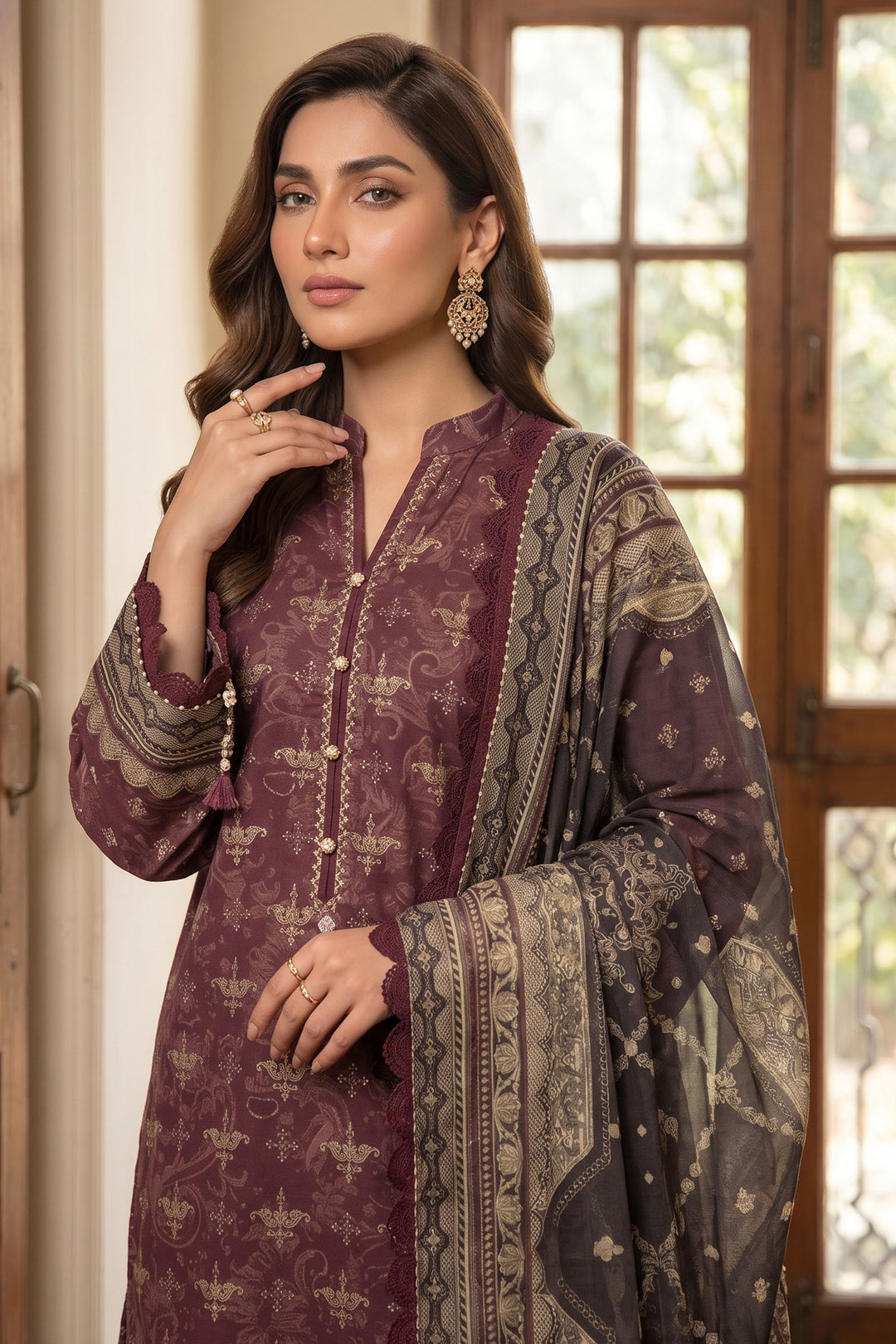 Chocolate 3 Piece Unstitched Premium Printed Lawn