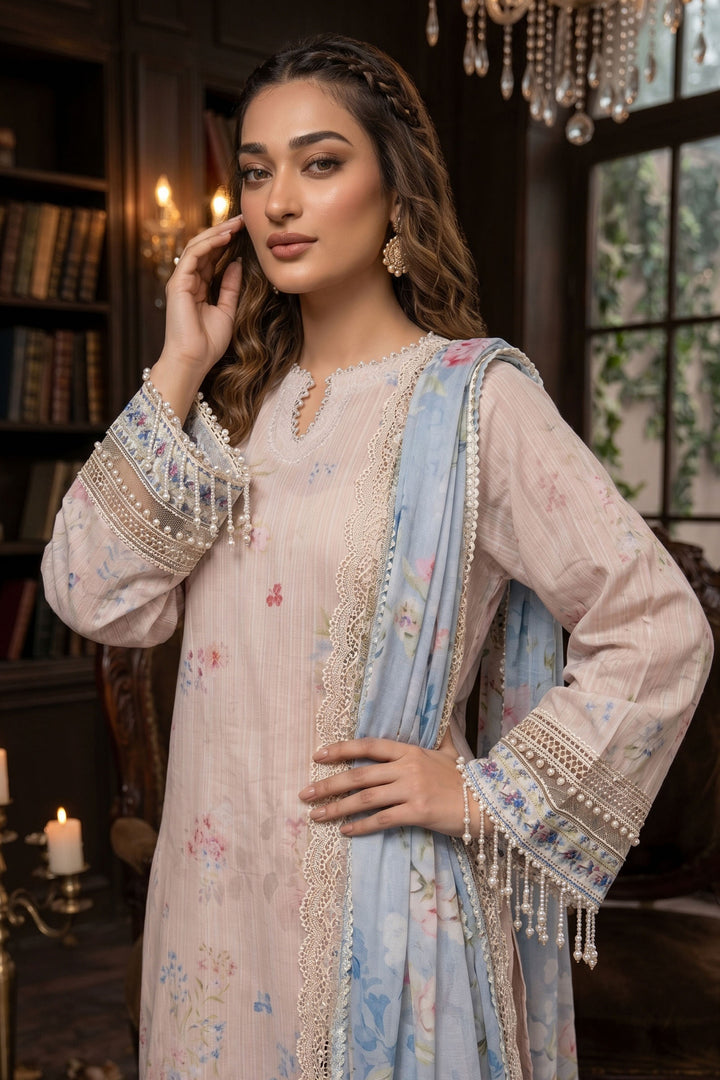 3 Piece Unstitched Peach Premium Lawn