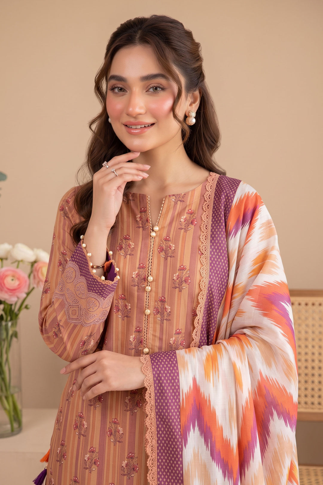 Persian Orange 3 Piece Unstitched Premium Printed Lawn