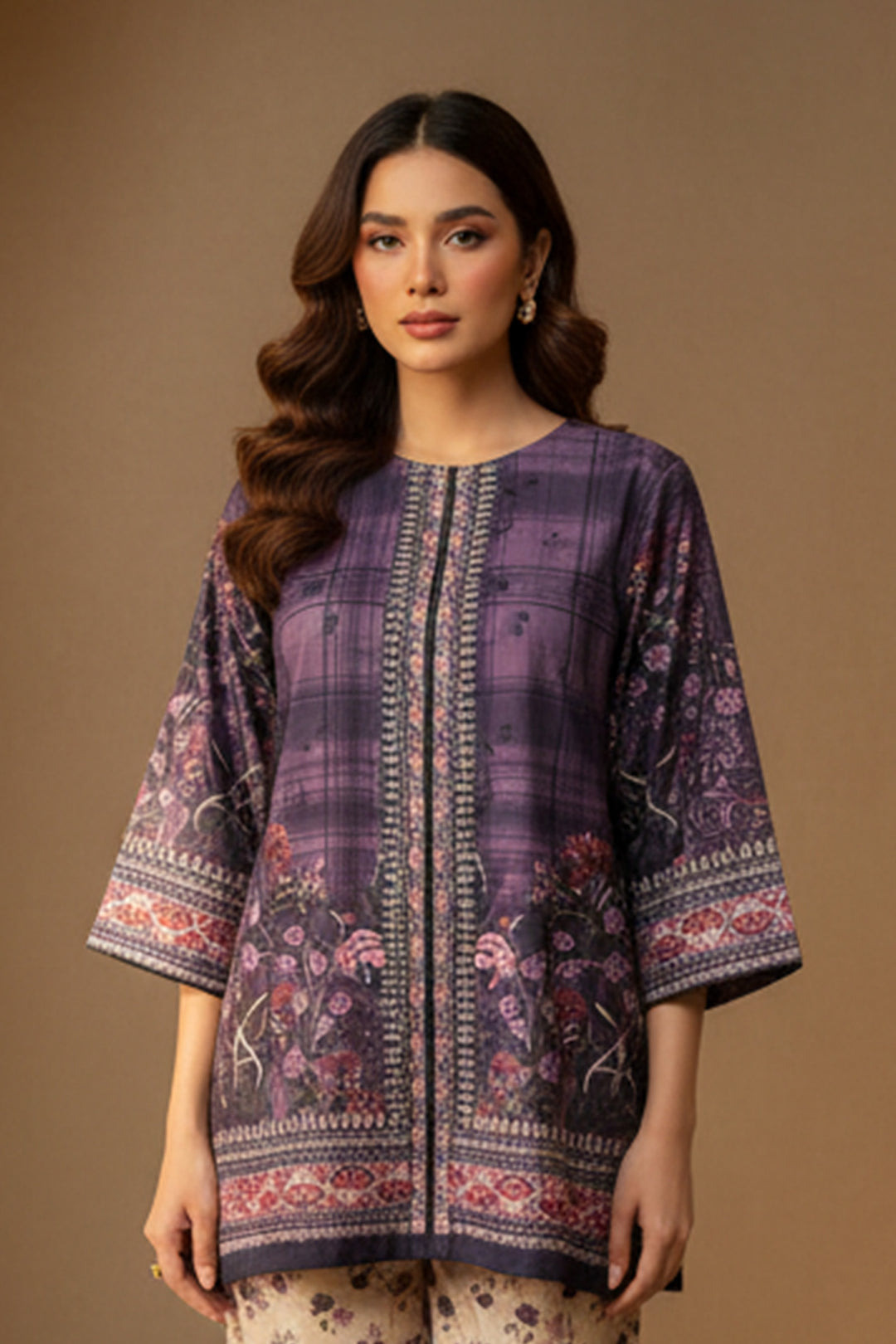 Purple Taupe 2 Piece Unstitched Printed Cambric Co-Ord Set